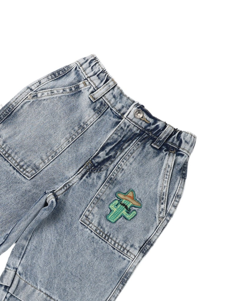 HOP Kids Boys Blue Straight Fit Cargo Jeans