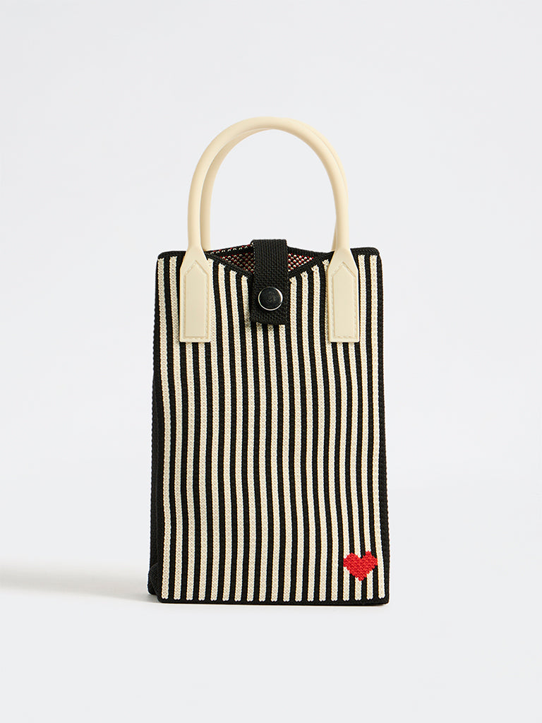HOP Kids Girls Black Striped Sling Bag