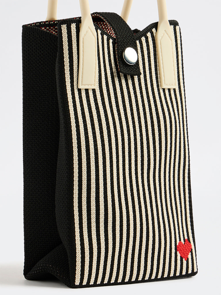 HOP Kids Girls Black Striped Sling Bag