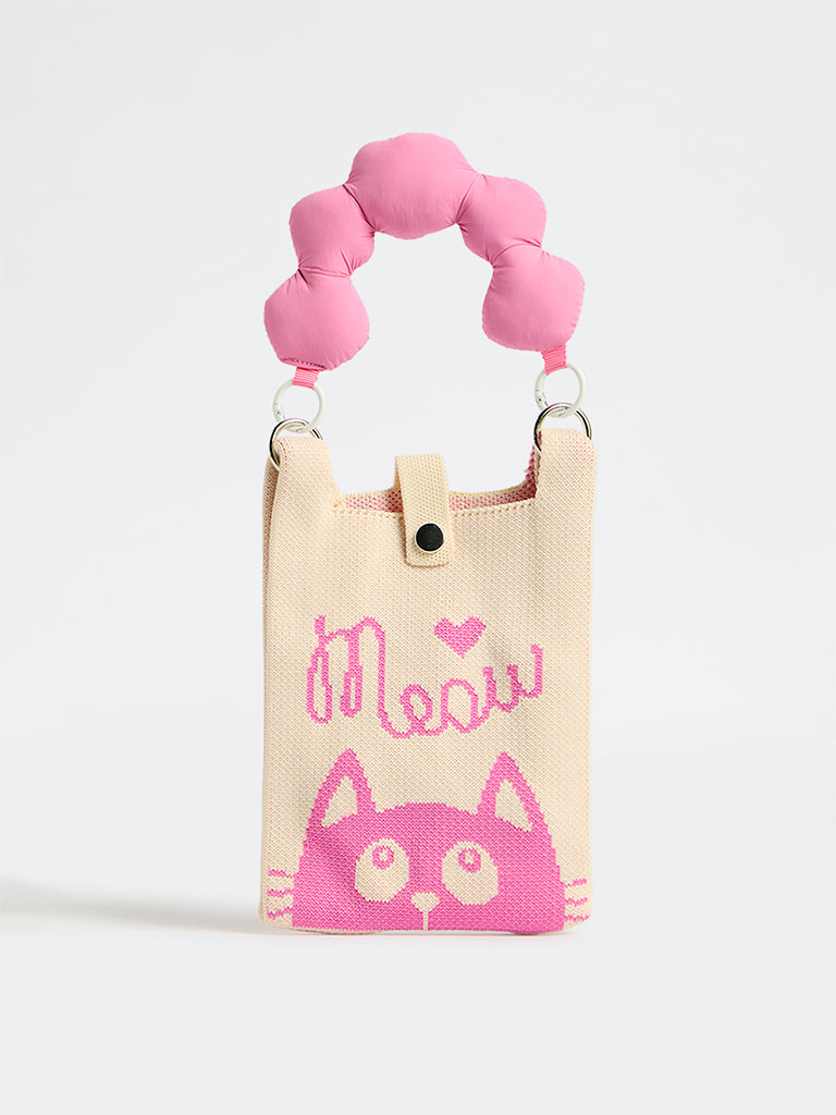 HOP Kids Girls Pink Knit-Textured Printed Sling Bag