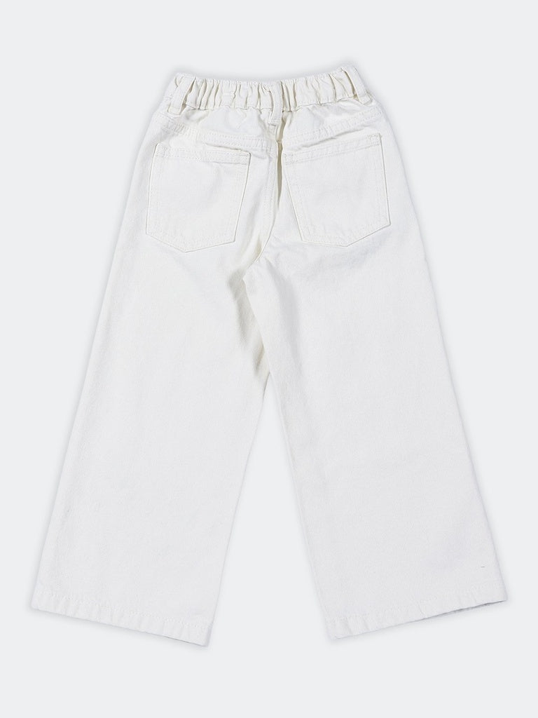 HOP Kids Girls Off-White Fruit Embroidered Wide Leg Jeans