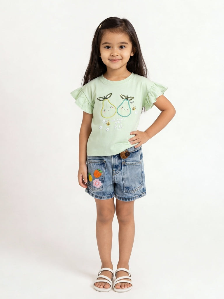 HOP Kids Girls Light Blue Denim Knee Length Cotton Shorts