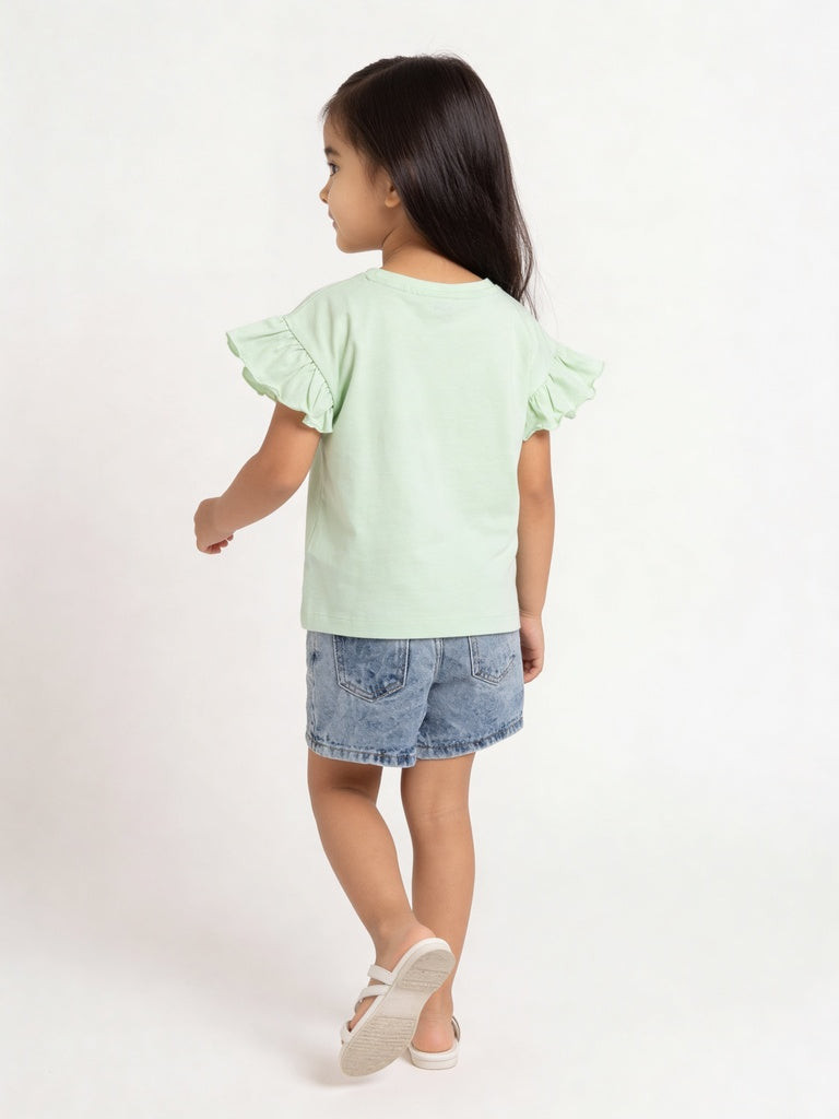 HOP Kids Girls Light Blue Denim Knee Length Cotton Shorts