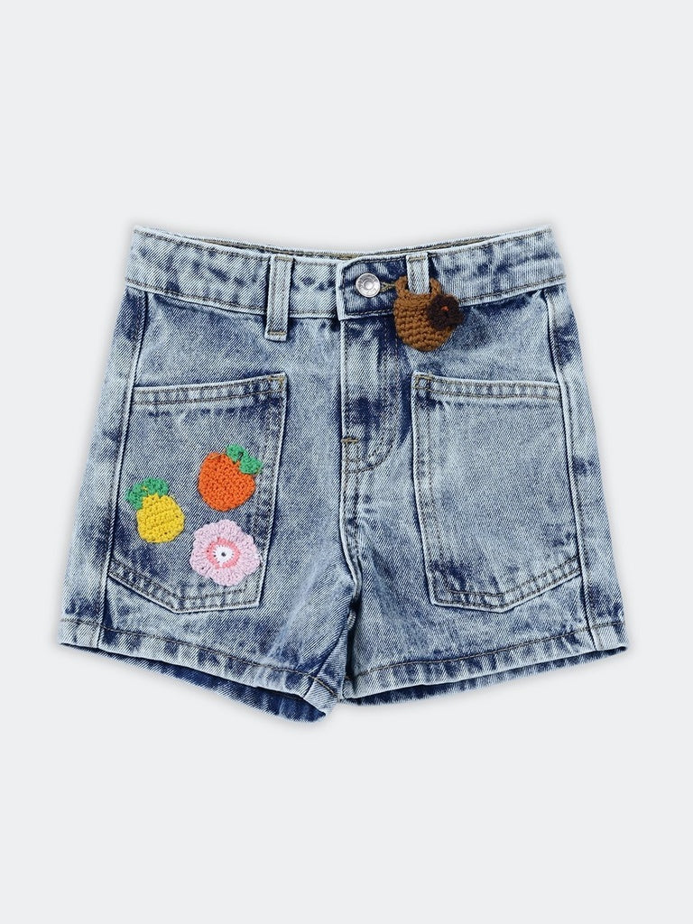 HOP Kids Girls Light Blue Denim Knee Length Cotton Shorts