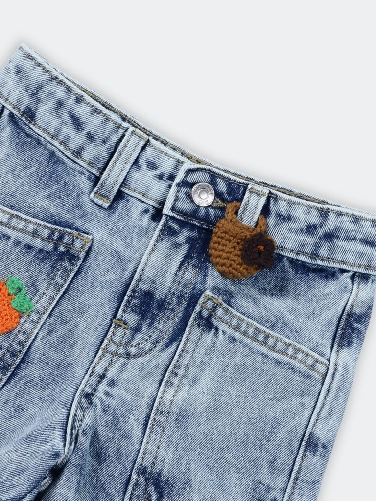 HOP Kids Girls Light Blue Denim Knee Length Cotton Shorts
