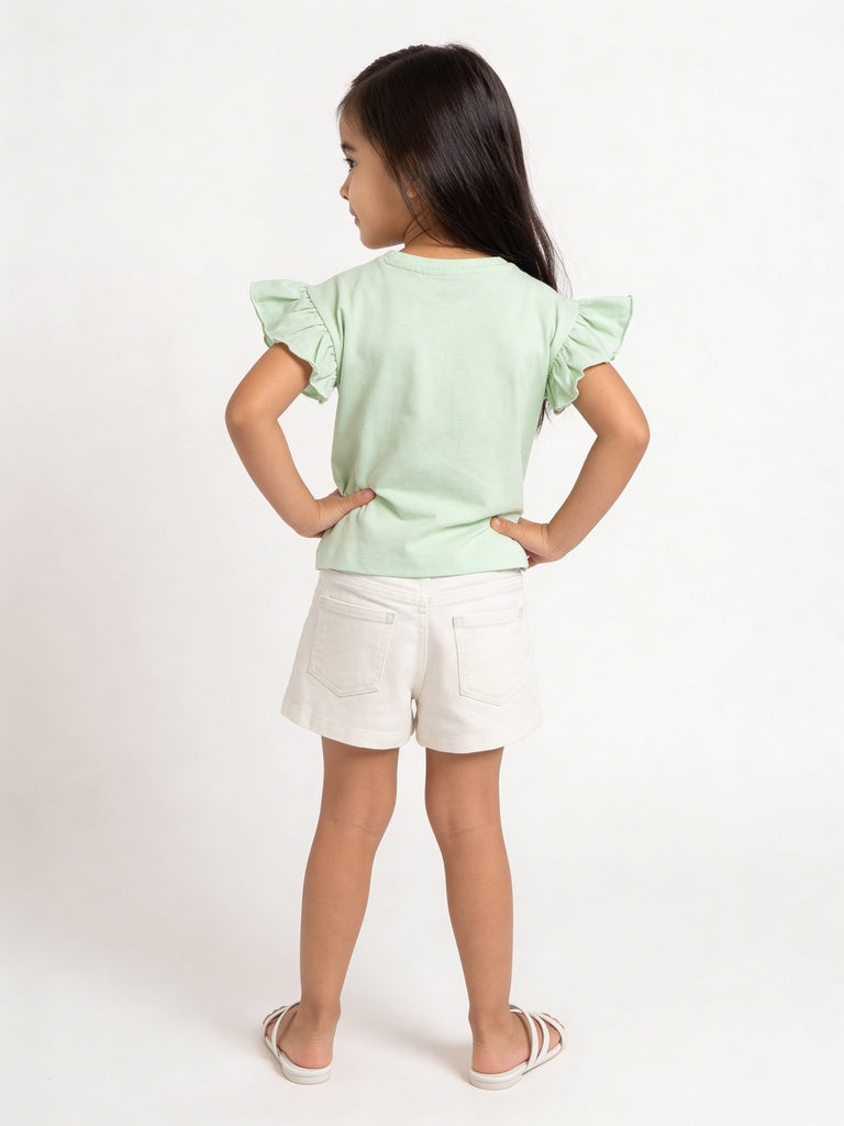 HOP Kids Girls Off-White Embroidered Denim Skort