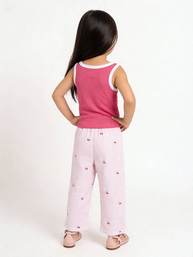 HOP Kids Girls Pink Striped Wide Leg Cotton Pyjama