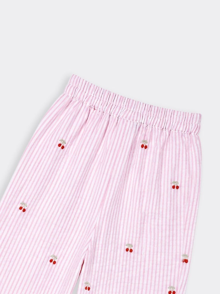 HOP Kids Girls Pink Striped Wide Leg Cotton Pyjama
