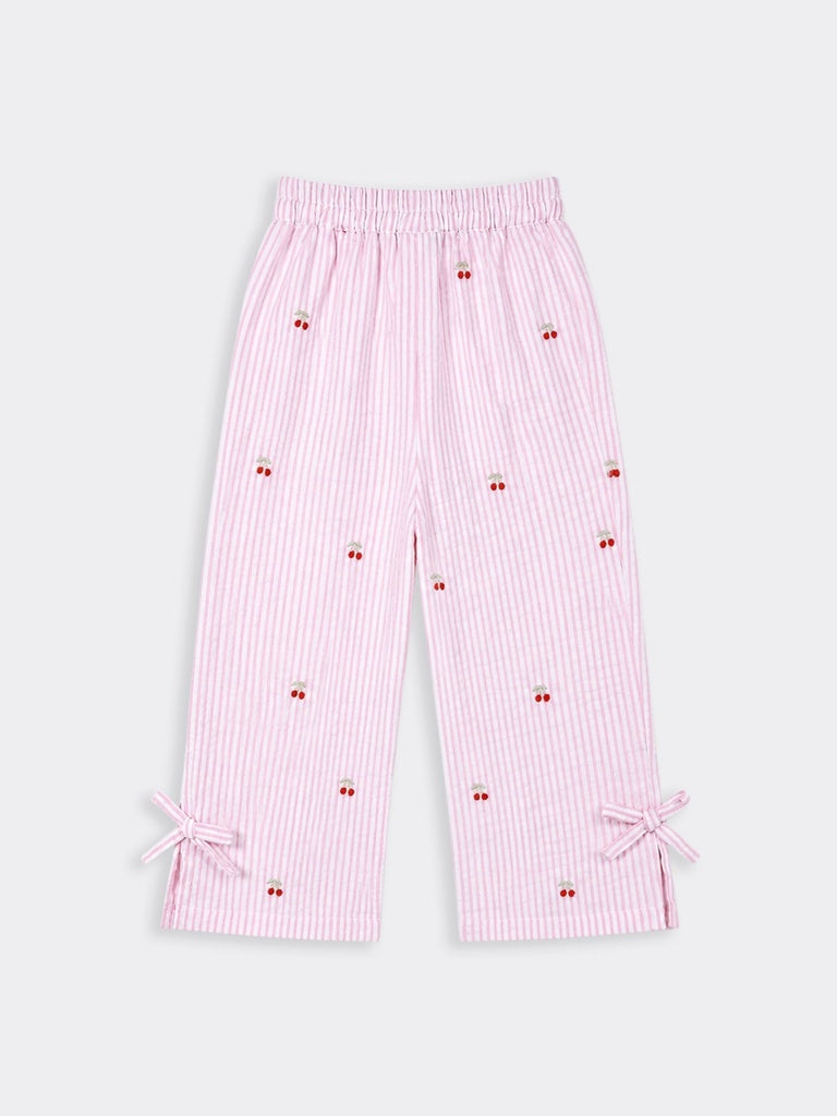 HOP Kids Girls Pink Striped Wide Leg Cotton Pyjama