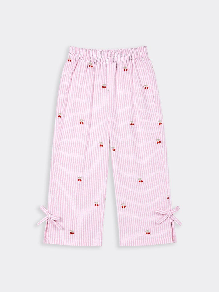 HOP Kids Girls Pink Striped Wide Leg Cotton Pyjama