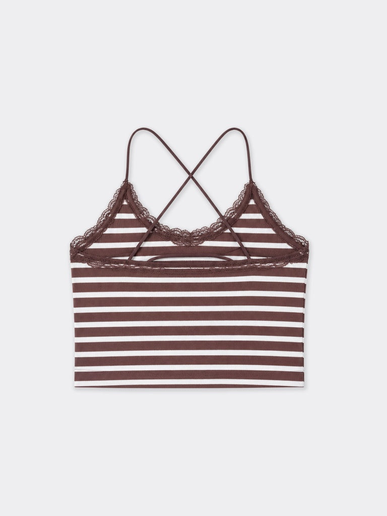 Girls Brown Striped Cotton-Blend Camisole Top