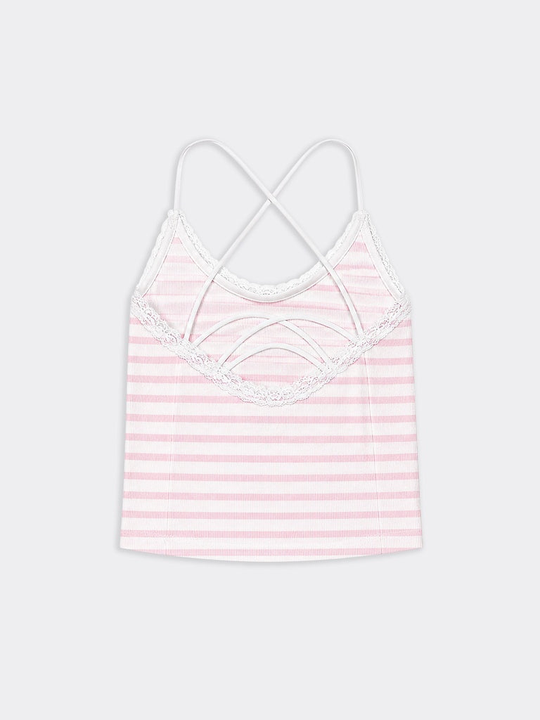 Girls Pink Striped Cotton-Blend Camisole Top
