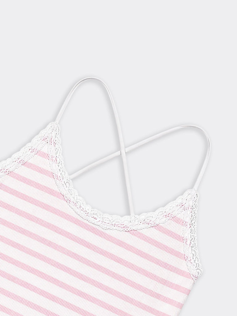 Girls Pink Striped Cotton-Blend Camisole Top