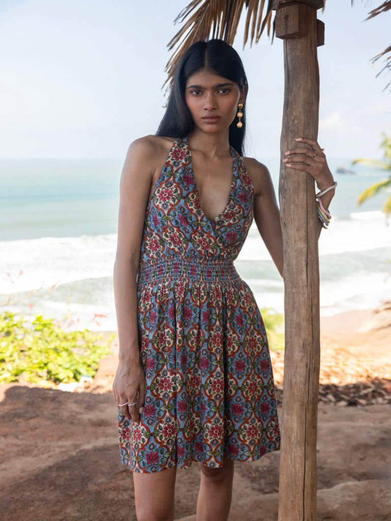 Bombay Paisley Blue Floral Printed A-Line Dress