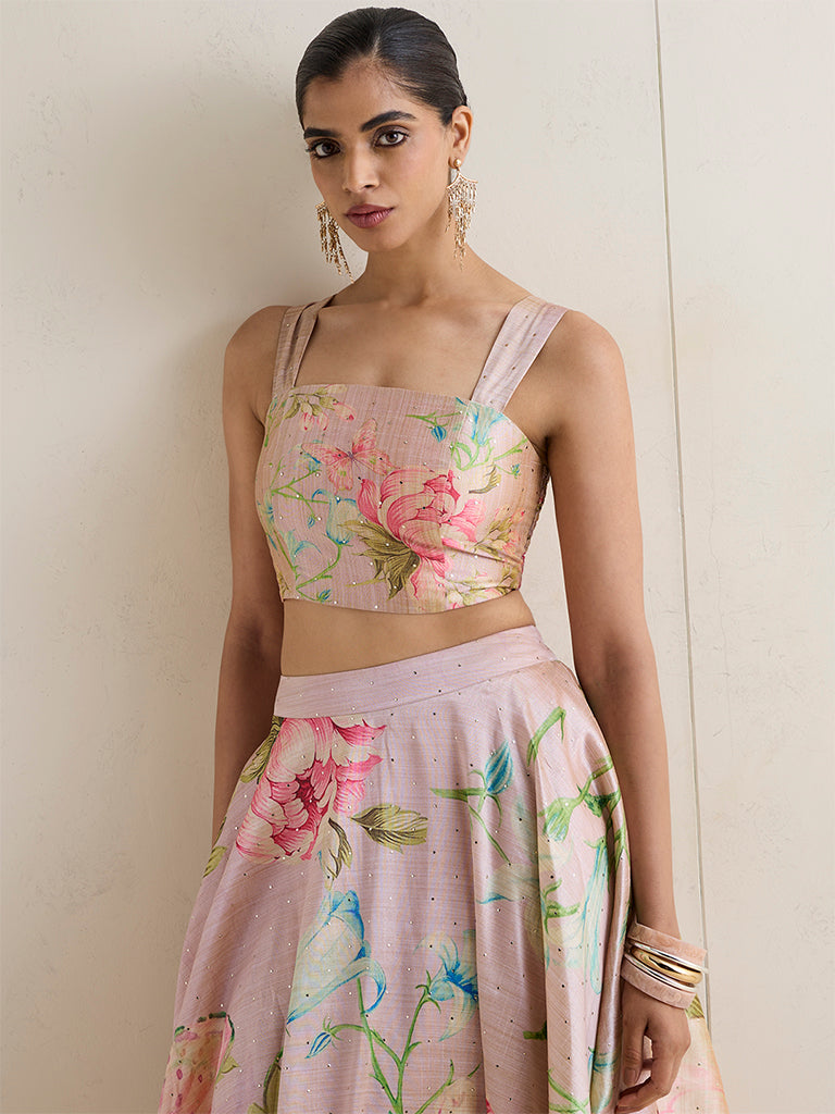 Vark Blush Pink Foliage Printed Blouse