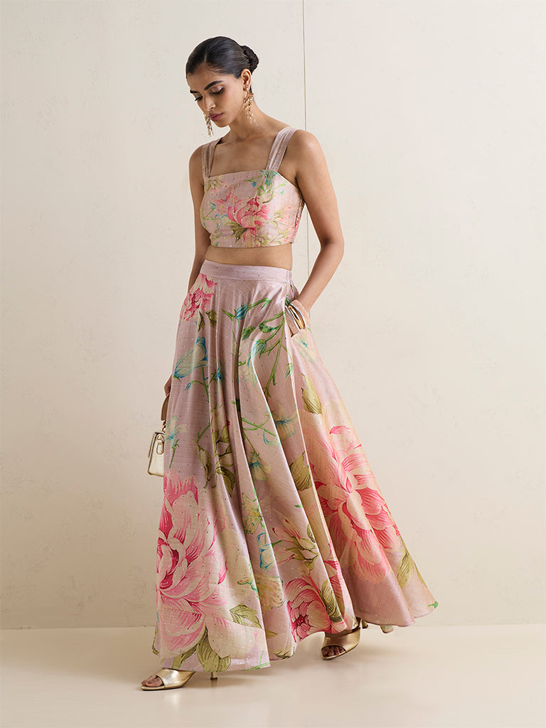 Vark Blush Pink Foliage Printed Blouse