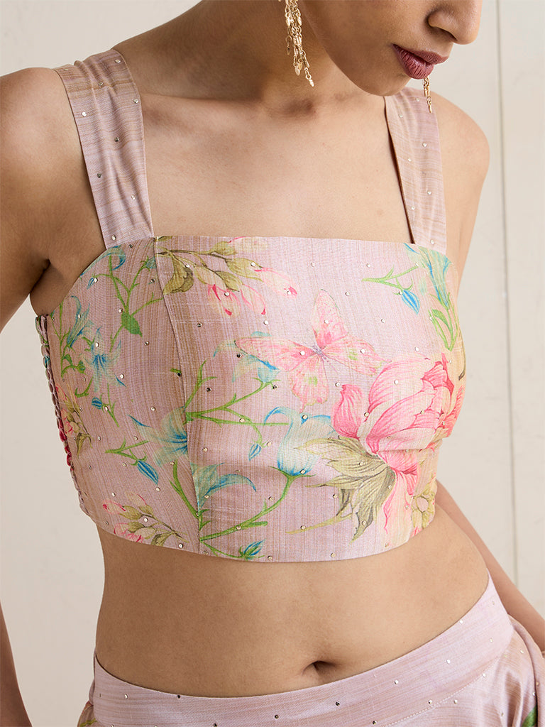 Vark Blush Pink Foliage Printed Blouse