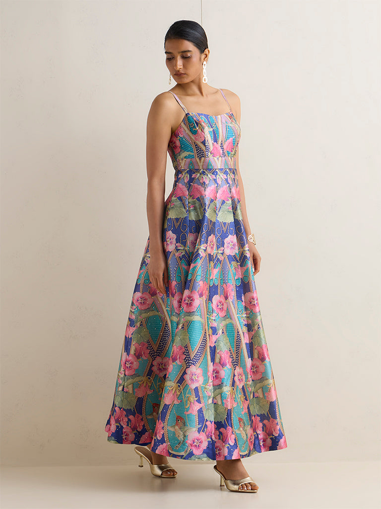 Vark Multicolour Printed A-Line Maxi Dress