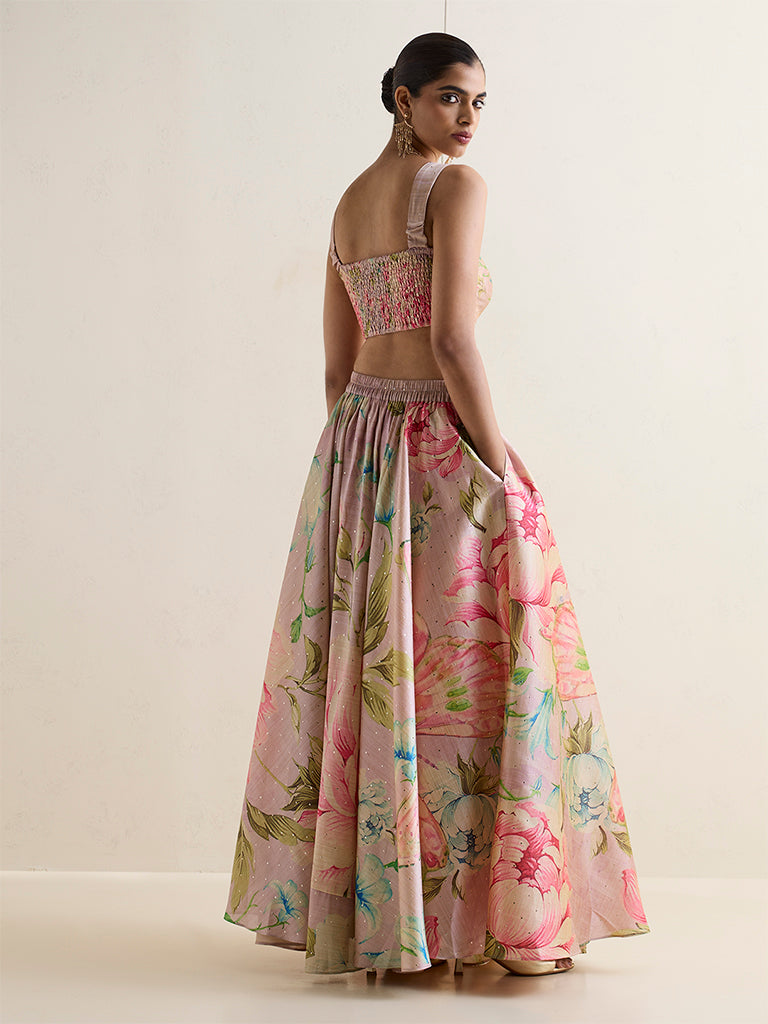 Vark Blush Pink Foliage Printed Maxi Skirt