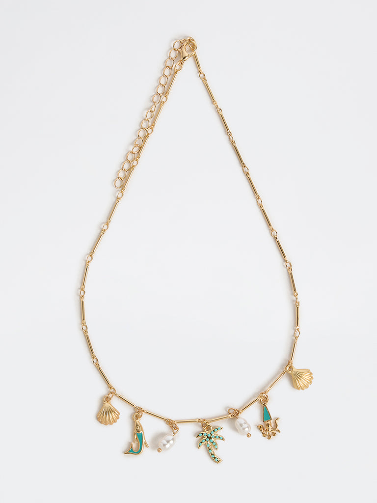 Westside Accessories Gold and Blue Multi Charms Necklace