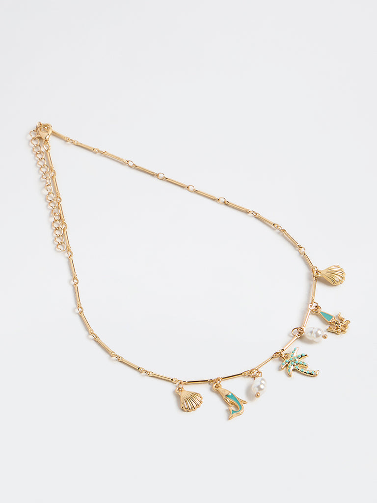 Westside Accessories Gold and Blue Multi Charms Necklace