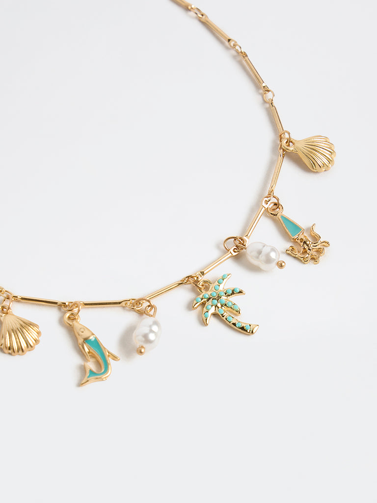 Westside Accessories Gold and Blue Multi Charms Necklace