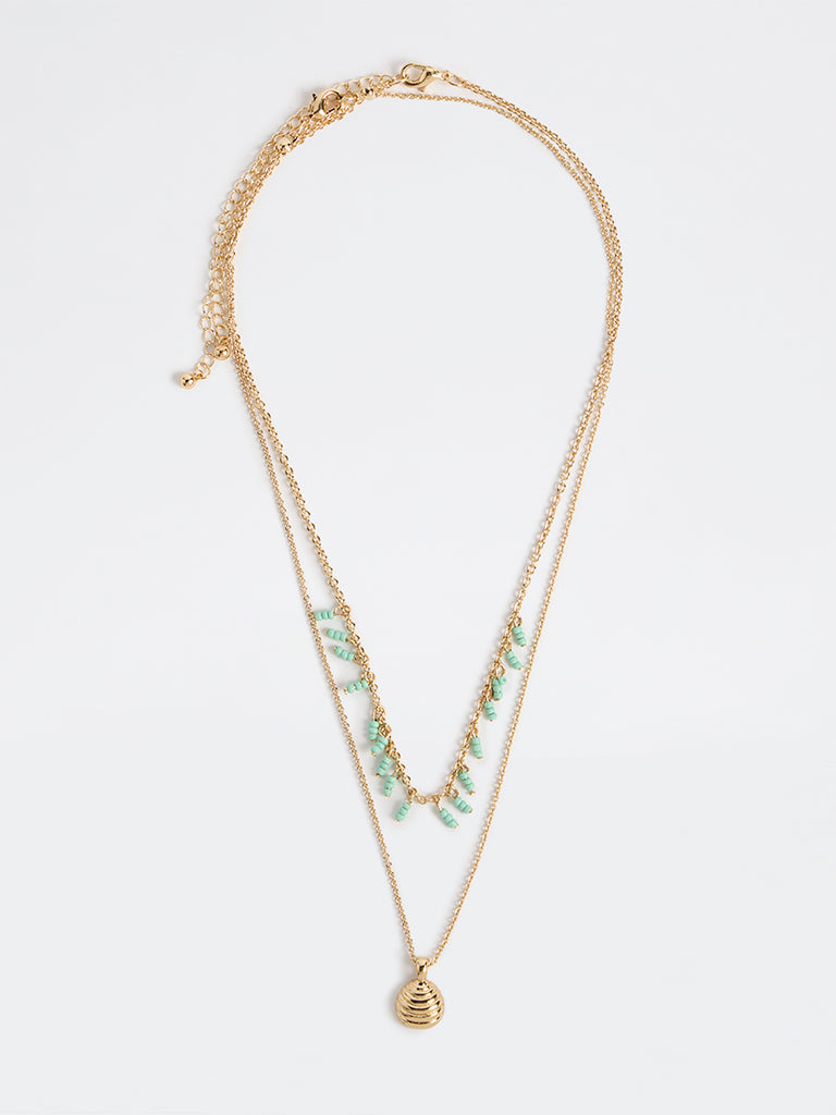Westside Accessories Gold Beaded Necklaces with Pendant - Pack of 2