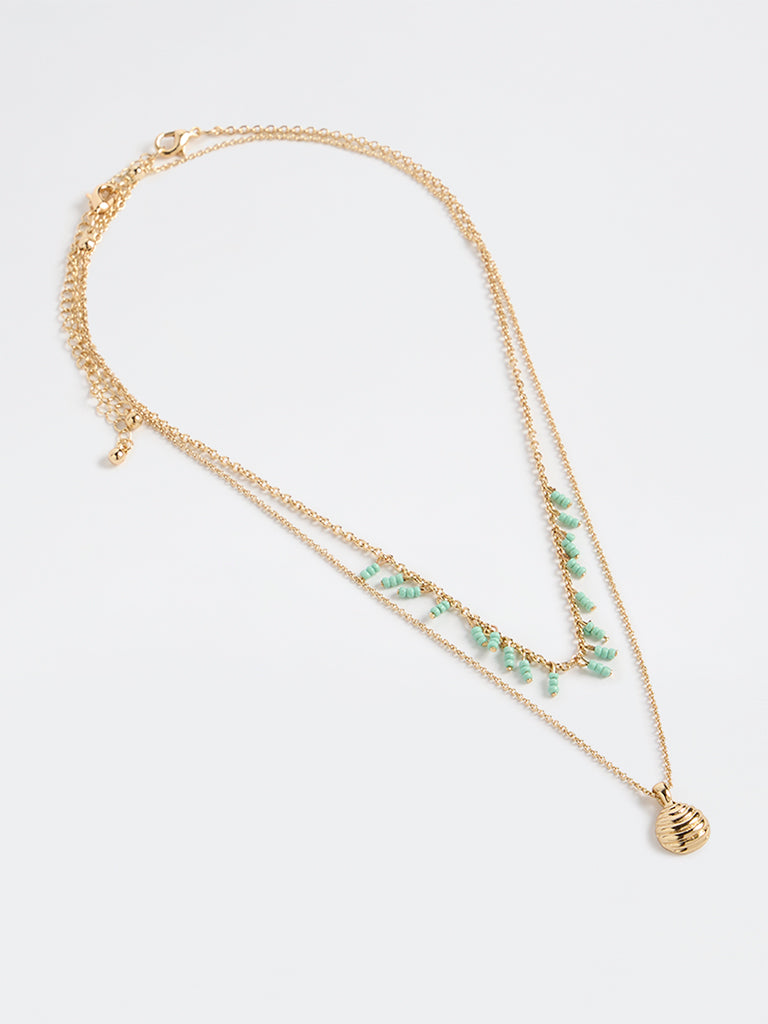 Westside Accessories Gold Beaded Necklaces with Pendant - Pack of 2