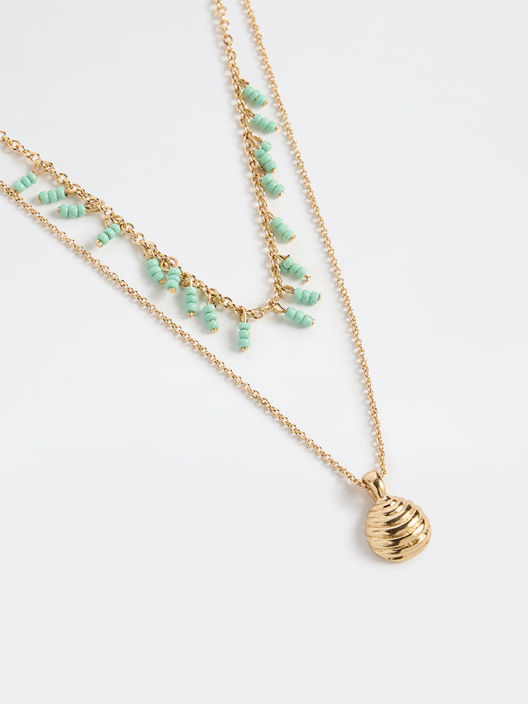Westside Accessories Gold Beaded Necklaces with Pendant - Pack of 2