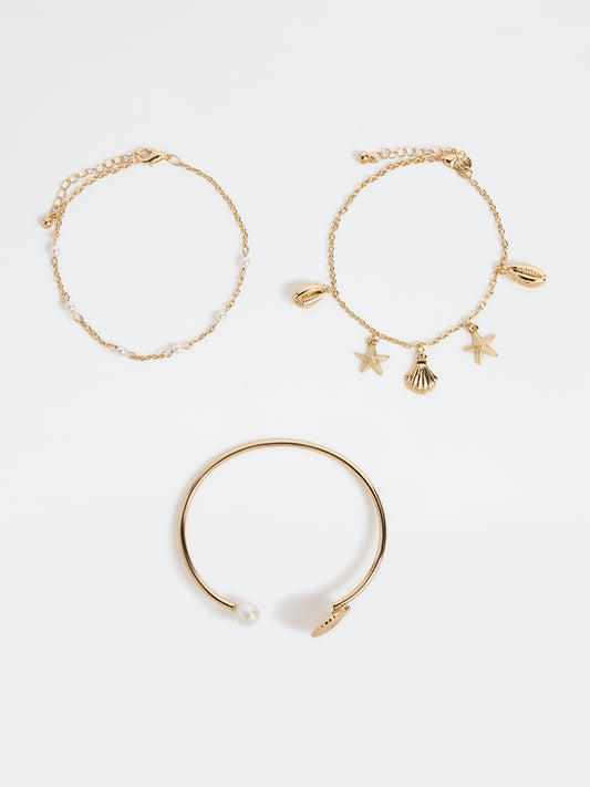Westside Accessories Gold Chain and Cuff Bracelets - Pack of 3