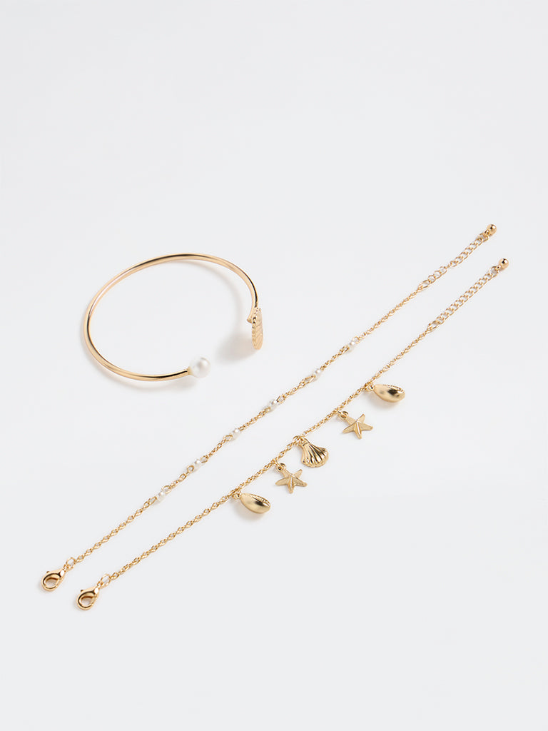 Westside Accessories Gold Chain and Cuff Bracelets - Pack of 3