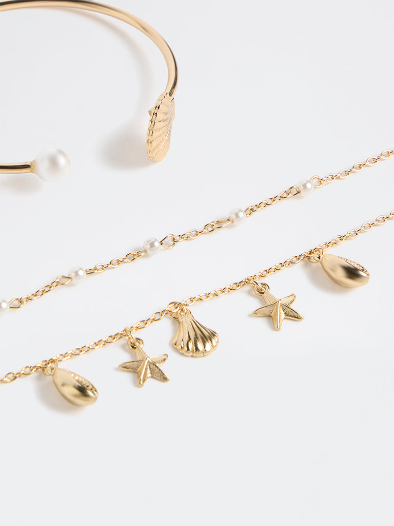 Westside Accessories Gold Chain and Cuff Bracelets - Pack of 3