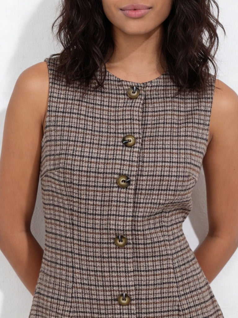 Wardrobe Brown Houndstooth Check A-Line Dress