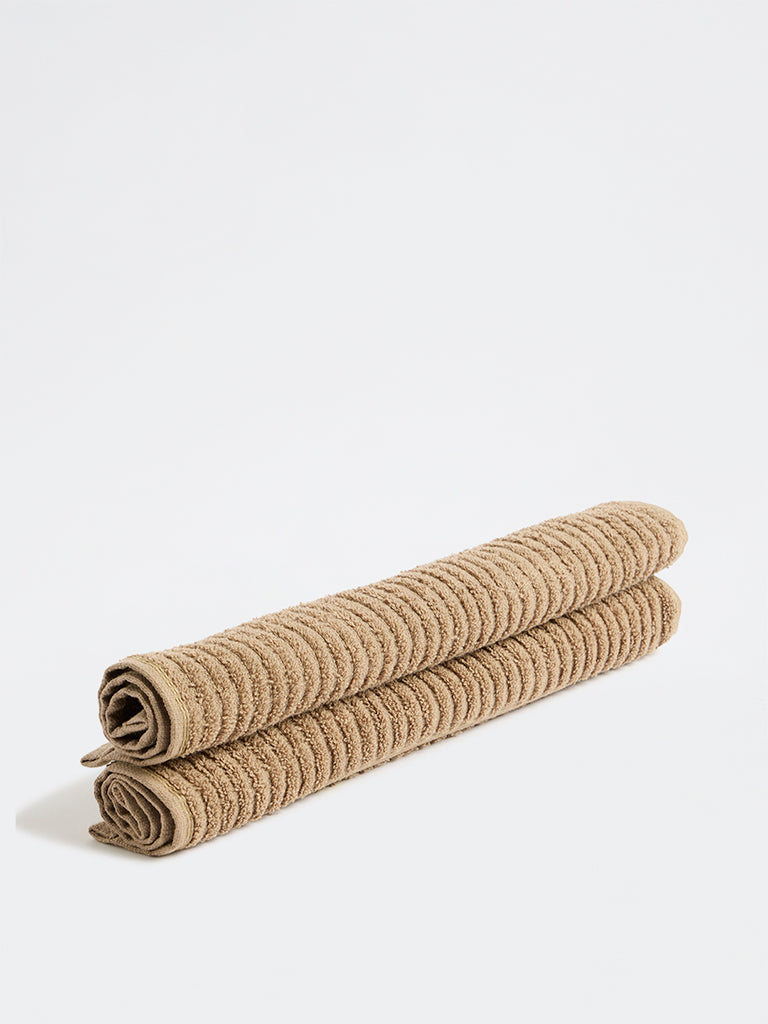Westside Home Light Brown Knit-Textured Face Towels - Set of 2