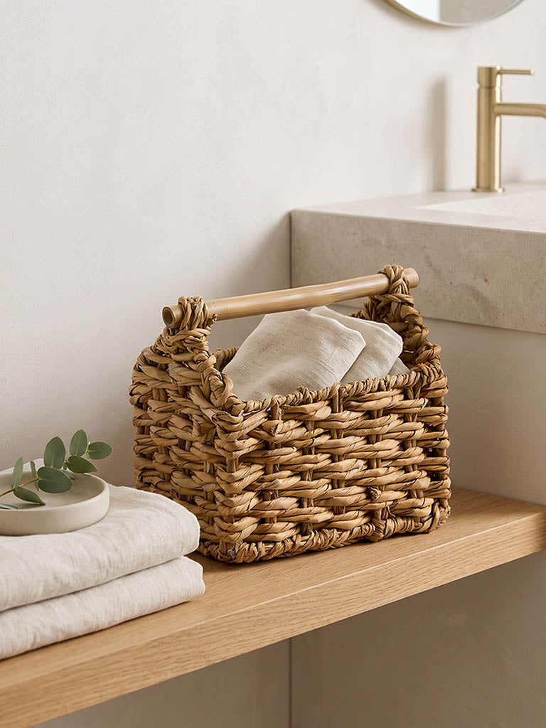 Westside Home Beige Woven Vanity Basket with Handle