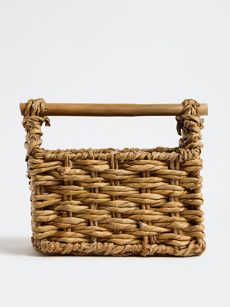 Westside Home Beige Woven Vanity Basket with Handle