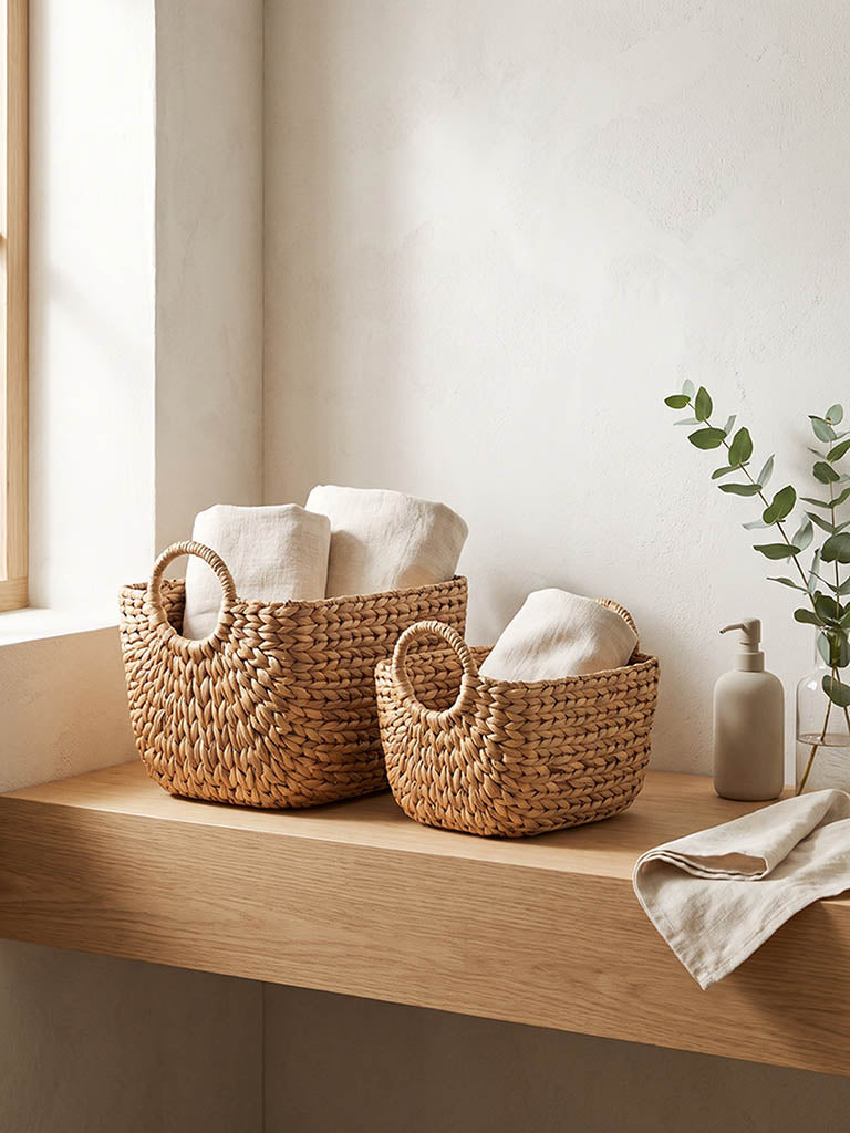 Westside Home Beige Woven Storage Basket - Set of 2