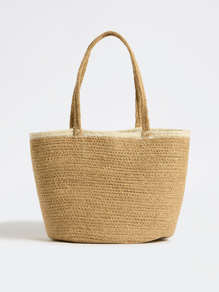 Westside Home Beige Jute Woven Textured Lunch Bag