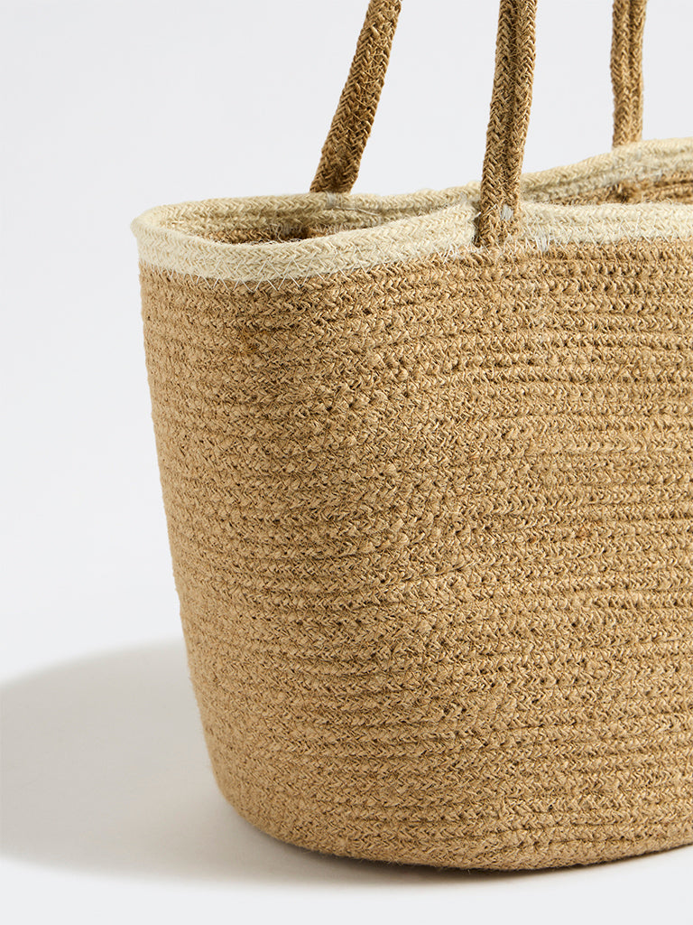 Westside Home Beige Jute Woven Textured Lunch Bag