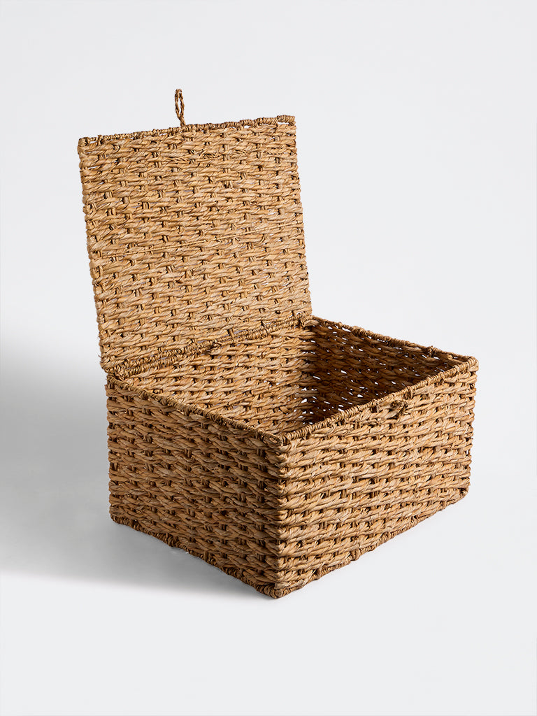Westside Home Beige Woven Design Suitcase Basket
