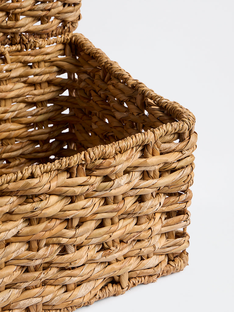 Westside Home Beige Woven Design Suitcase Basket