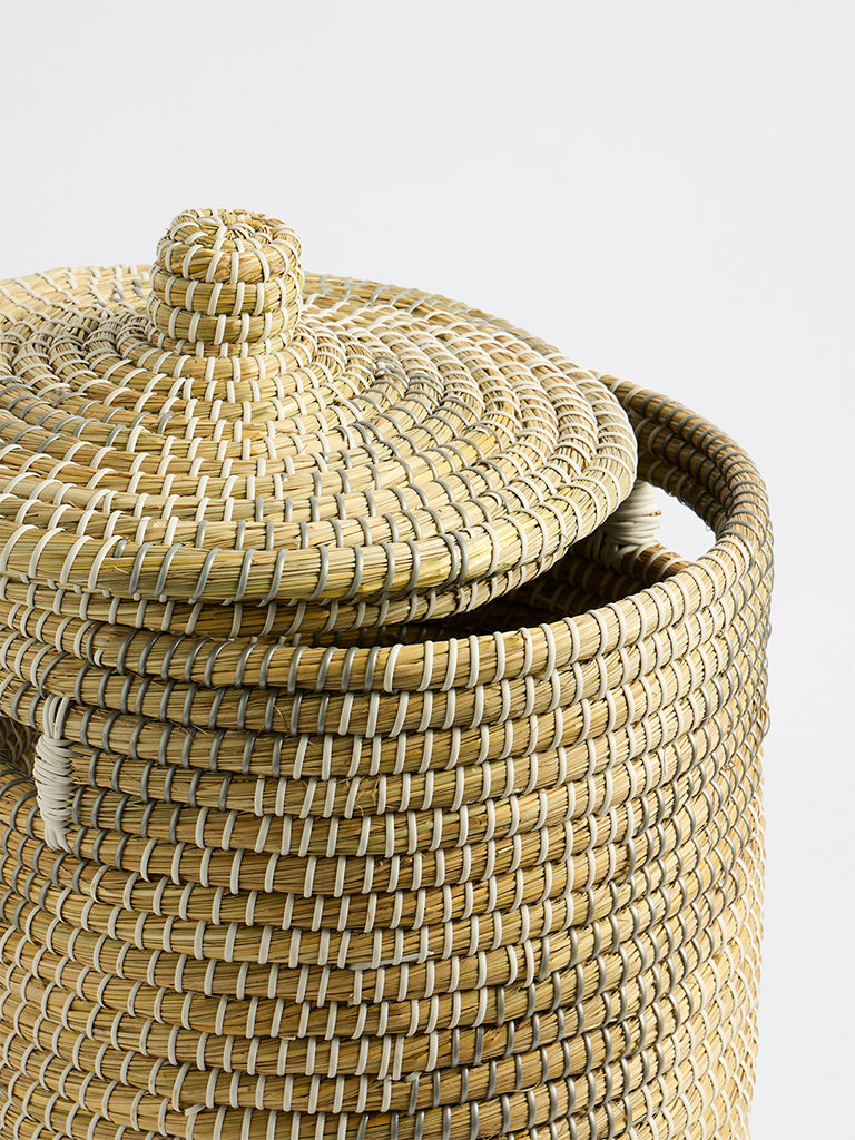 Westside Home Multicolour Woven Textured Laundry Basket with Lid