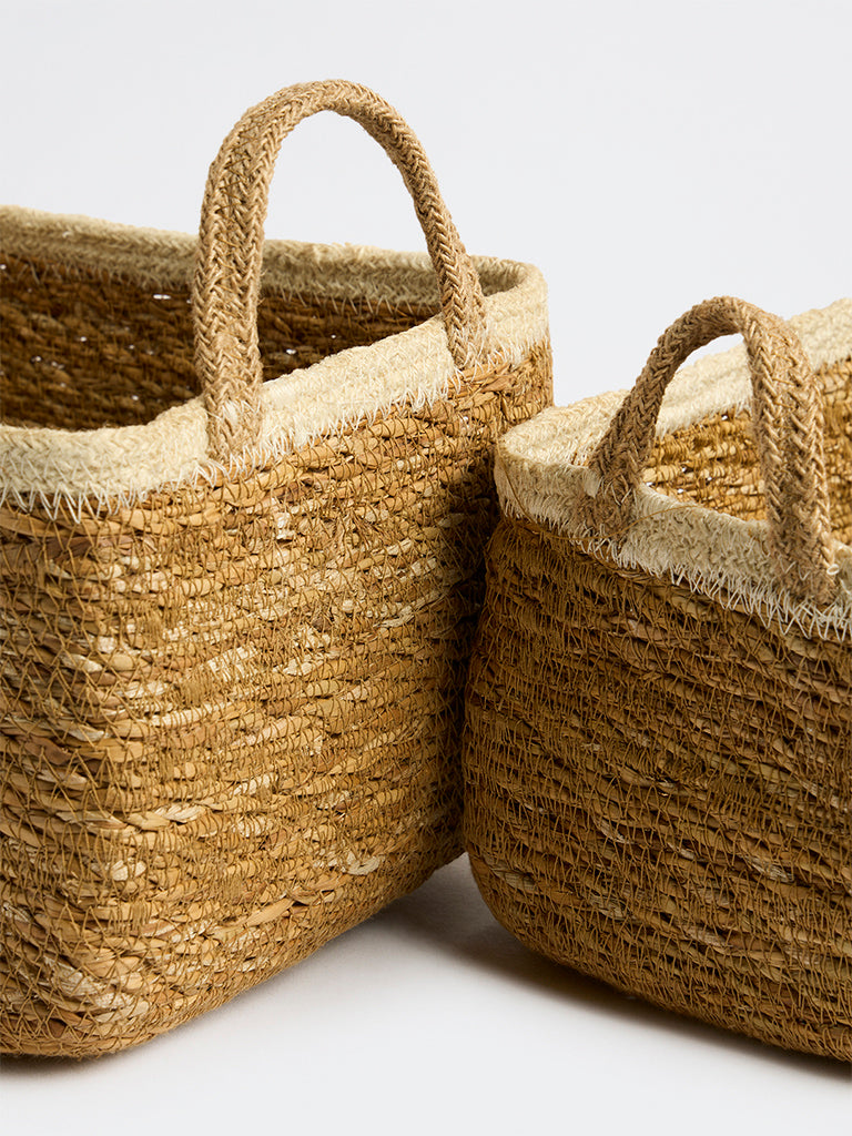 Westside Home Beige Jute Woven Textured Storage Basket - Set of 2