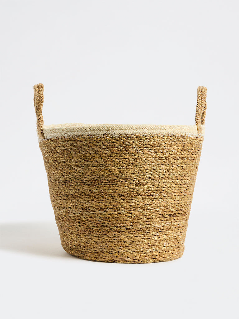 Westside Home Beige Jute Woven Textured Round Basket