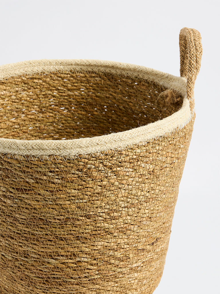 Westside Home Beige Jute Woven Textured Round Basket