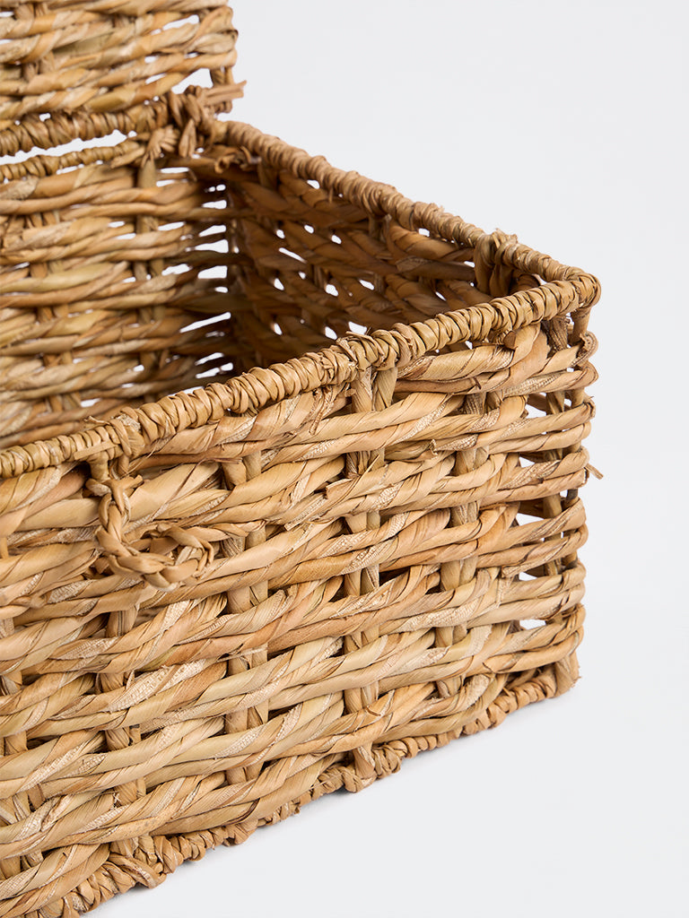 Westside Home Beige Woven Design Suitcase Basket