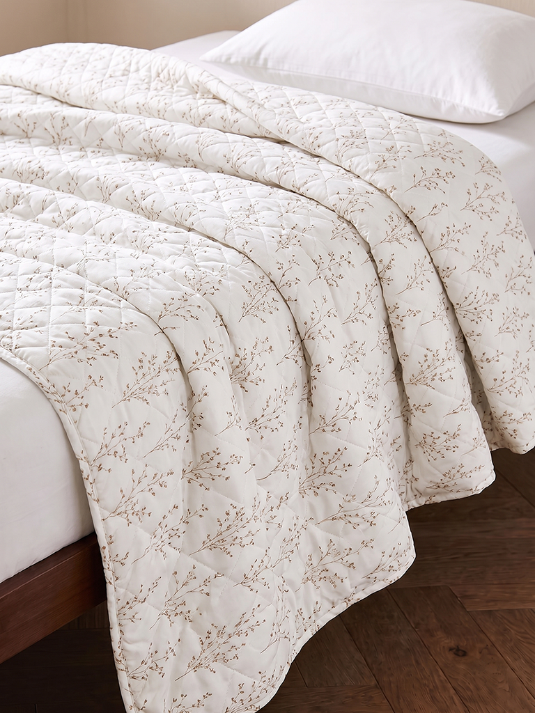 Westside Home Taupe Botanical Printed Queen Quilted Comforter