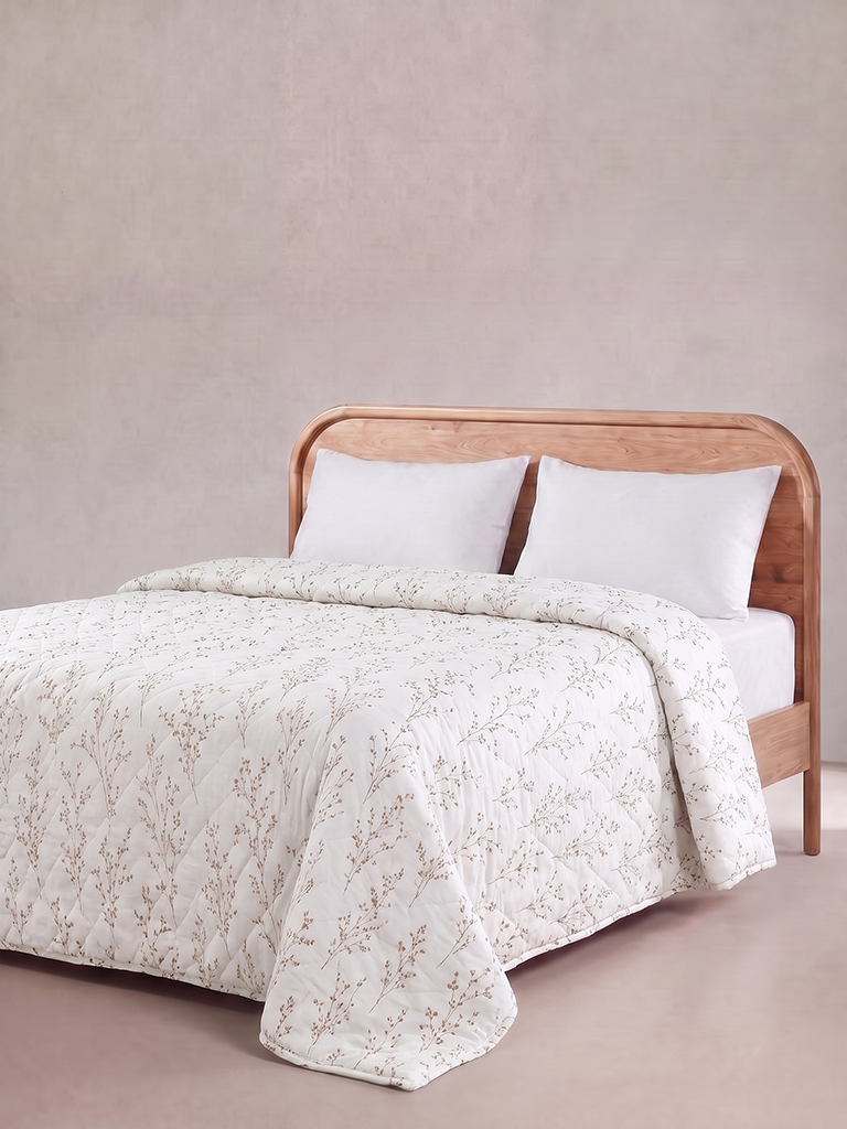Westside Home Taupe Botanical Printed Queen Quilted Comforter