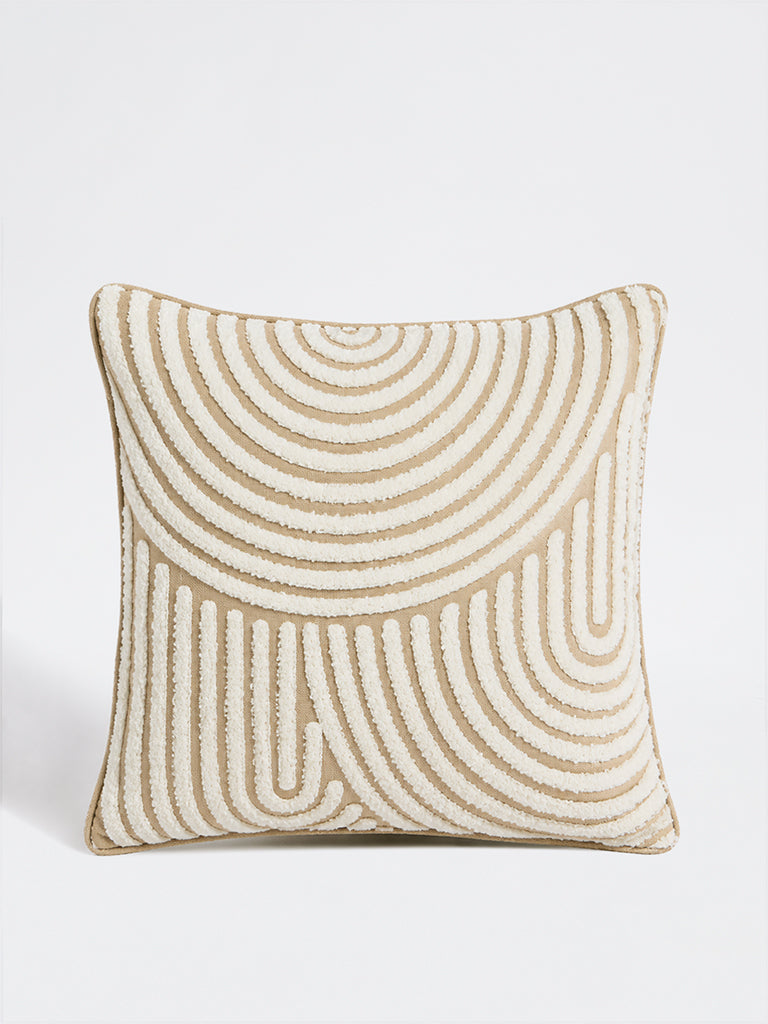 Westside Home Off-White Spiral Embroidered Cushion Cover