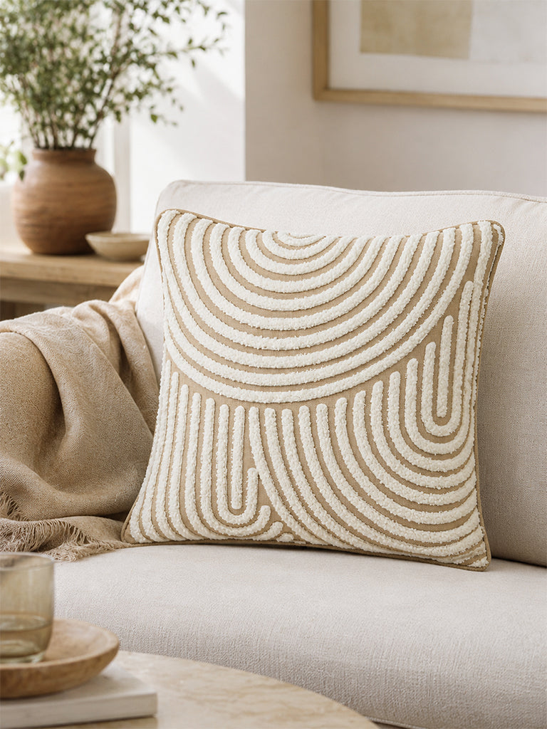 Westside Home Off-White Spiral Embroidered Cushion Cover